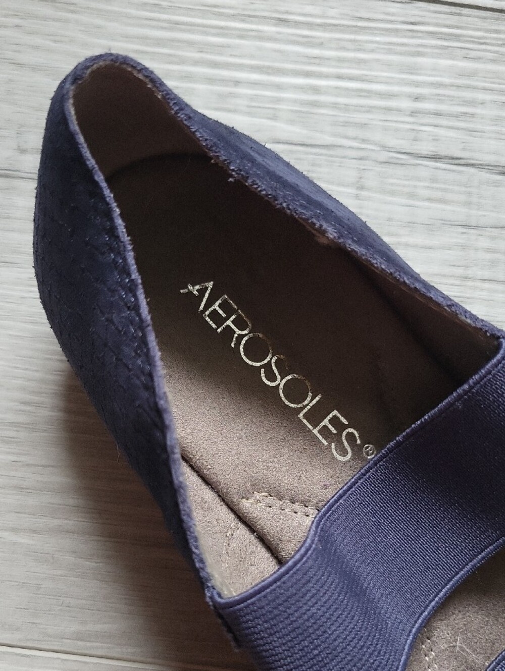 Aerosoles Navy Textured Mary Jane Flats with Dual Elastic Straps - Picture 4 of 10